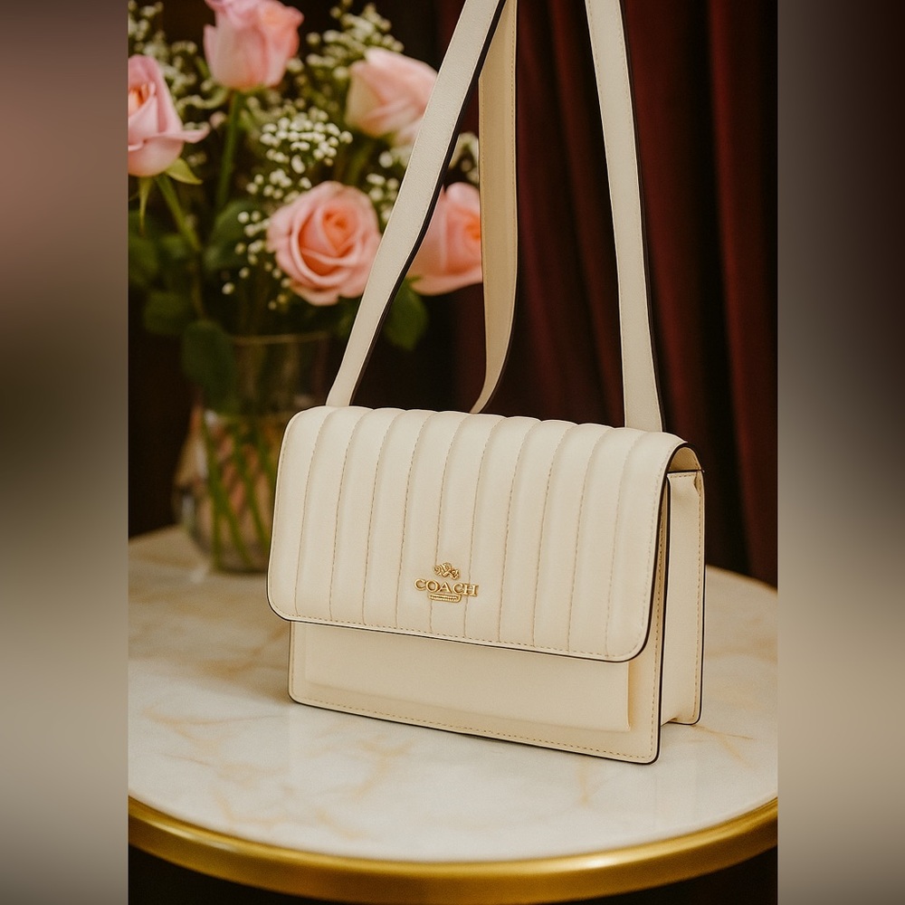 COACH Foldover Crossbody Belt Bag With Linear Quilting in Chalk WhiteC4462